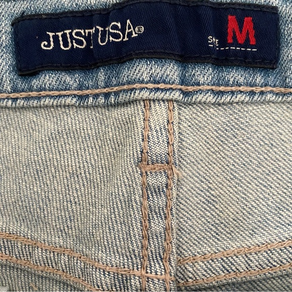 Just USA Cut Off Mid Rise Denim Fray Shorts Light Blue Distressed Medium - Picture 4 of 11